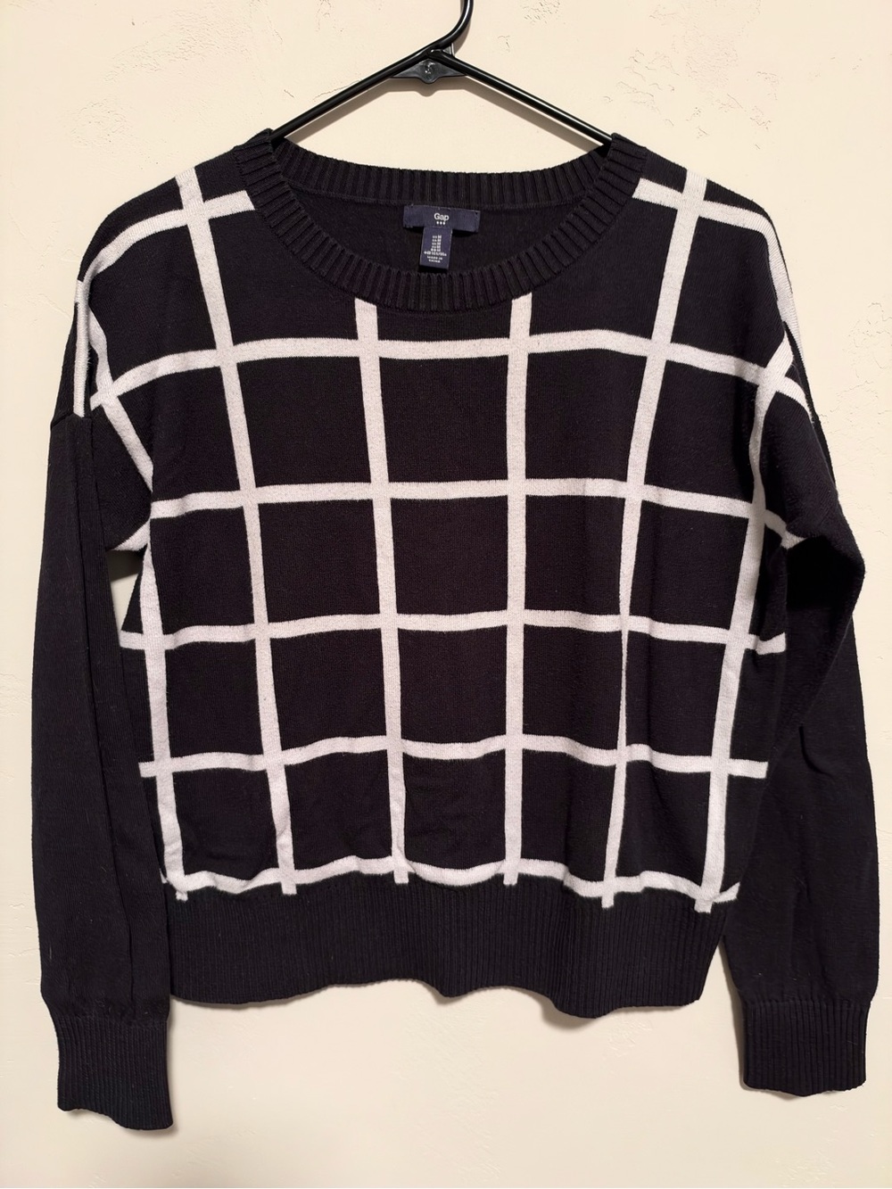GAP Black Crewneck Sweater with White Grid